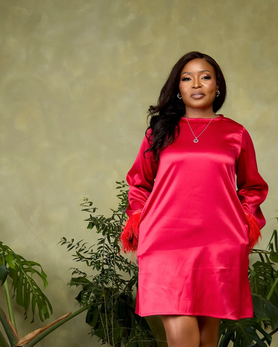 Crimson Elegance silk dress in deep red