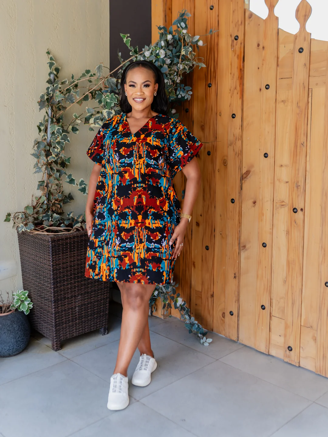 Reef, green patterned kimono-sleeve tunic dress